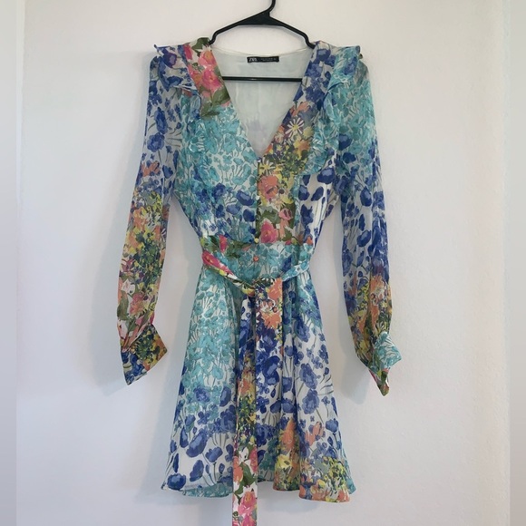 Zara Springtime Patchwork Floral Belted Dress - Picture 3 of 16